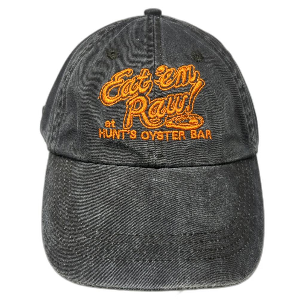 Anvil Baseball Cap Gray One Size Hunt's Oyster Bar Eat em Raw Slideback Hat